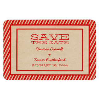 Red Trendy Stripes Save the Date Magnet Magneet
