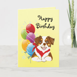 Red Tri Aussie Puppy Happy Birthday Kaart