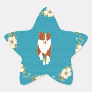 Red Tri running Aussie op Blauwgroen Floral Ster Sticker