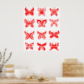 Red Tribal Butterfly Ornamental Poster (Keuken)