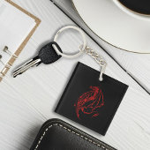 Red Tribal Dragon Black QR-code Sleutelhanger