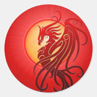 Red Tribal Phoenix Ronde Sticker
