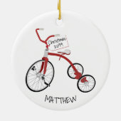Red Tricycle Toddler Kinder kerstversiering Keramisch Ornament (Achterkant)