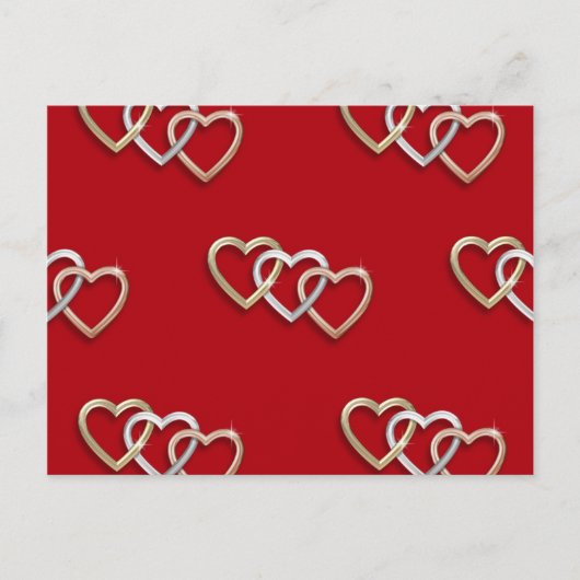 Red Triple Interlocking Gold Hearts Briefkaart! Briefkaart (Voorkant)