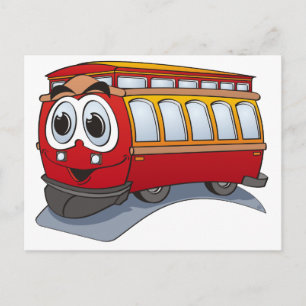 Red Trolley Cartoon Briefkaart