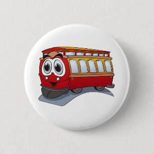 Red Trolley Cartoon Ronde Button 5,7 Cm