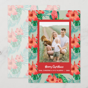 Red Tropical Floral kerstfoto Feestdagenkaart