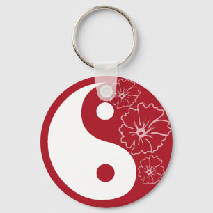 Red Tropical Flower Yin Yang Sleutelhanger