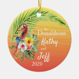 Red Tropical Parrot Palm Leaf Flowers Names Foto Keramisch Ornament
