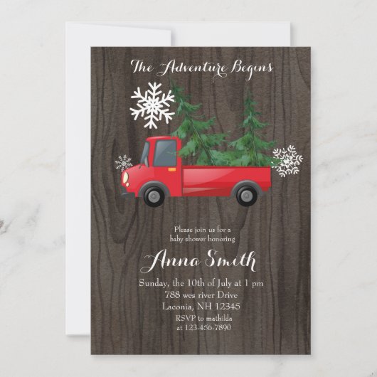 Red Truck Adventure Rustic Baby shower Invitation (Devant)