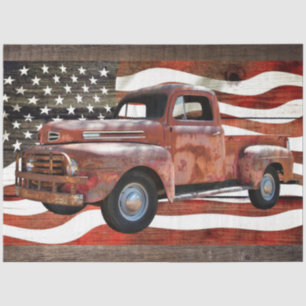 Red Truck American Flag Rustic Barn Board Tissuepapier