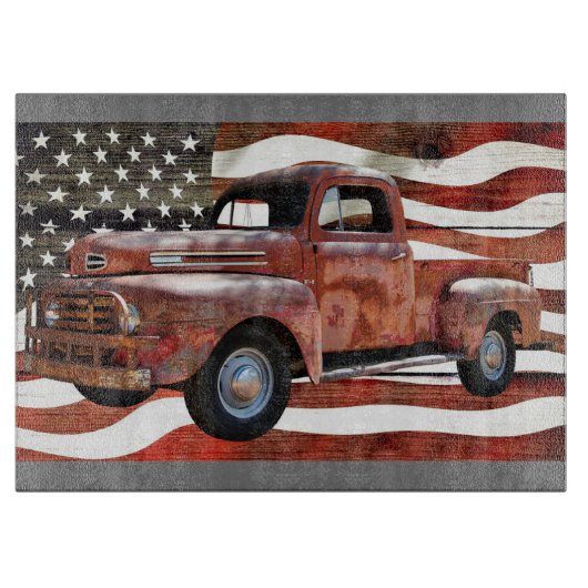  Red Truck Amerikaanse vlag Snijplank (Voorkant)