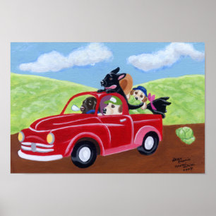 Red Truck and Labradors Artwork Poster