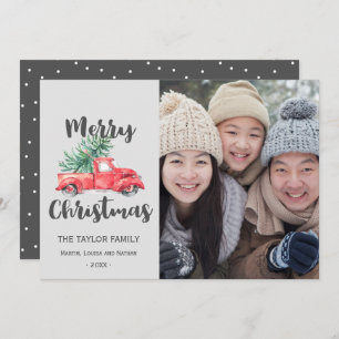 Red Truck and Tree kerstfoto Feestdagenkaart