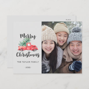 Red Truck and Tree kerstfoto Feestdagenkaart