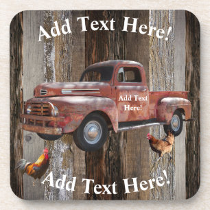 Red Truck Barn Board  Wood Rustisch Hout Bier Onderzetter