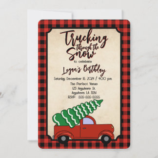 Red Truck Boy's Kerstverjaardag Uitnodiging