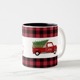 Red Truck Buffalo met kerstmis Tweekleurige Koffiemok