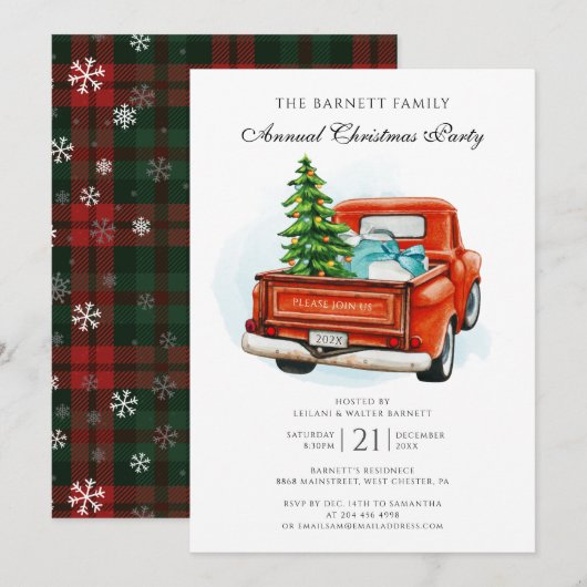  Red Truck Business Kerstparty Kaart (Voorkant / Achterkant)