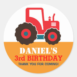 Red Truck Cartoons Birthday Party Sticker