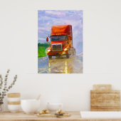 Red Truck Drift in Rain Art Portait Poster 4 (Keuken)