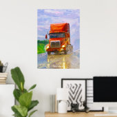 Red Truck Drift in Rain Art Portait Poster 4 (Thuiskantoor)