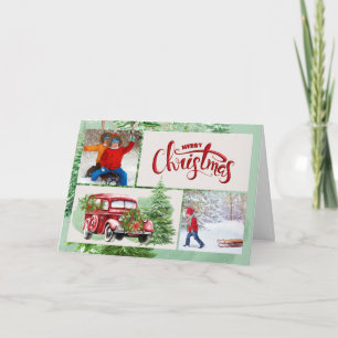  Red Truck en Pine Forest Feestdagen Kaart