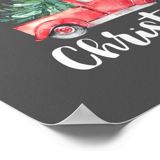Red Truck en Tree | Grijze kerst Poster (Hoek)
