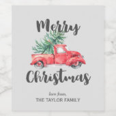 Red Truck en Tree Merry kerstcadeau Wijn Etiket (Enkel label)