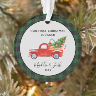 Red Truck First kerst Engaged Buffalo Pset Ornament