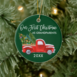 Red Truck First Kerstmis als grootouders Green Keramisch Ornament