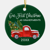 Red Truck First Kerstmis als grootouders Green Keramisch Ornament (Voorkant)