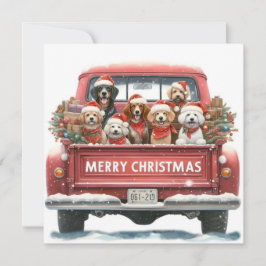 red truck Flat Holiday Card Feestdagenkaart
