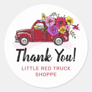 Red Truck & Flowers Cute Country Hartelijk dank Ronde Sticker