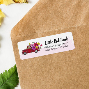 Red  Truck & Flowers Cute Return-adres Etiket