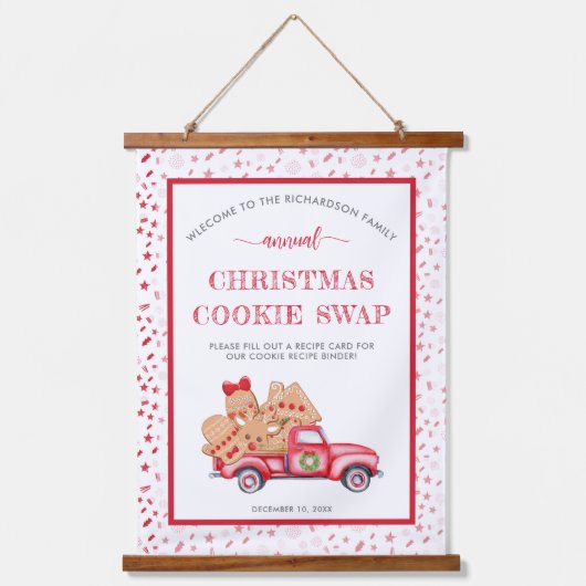 Red Truck Gingerbrood Cookie Swap Banner Hangend Wandkleed (Voorkant)
