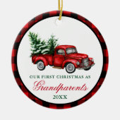  Red Truck Grandouders Kerstmis Pset Keramisch Ornament (Voorkant)