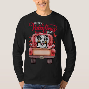 Red Truck Happy Valentines Day Australian Shepherd T-shirt