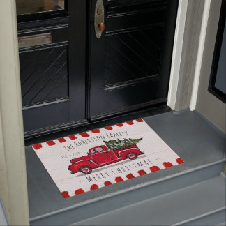 Red Truck Hauling kerstboomklep Deurmat