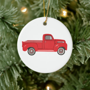 Red Truck Illustration Art Ceramic Ornament