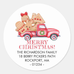 Red Truck kerst Return-label Ronde Sticker