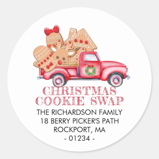 Red Truck kerst Return-label Ronde Sticker (Voorkant)