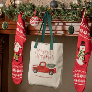 Red Truck Kerstmonogram voor het gezin Tote Bag
