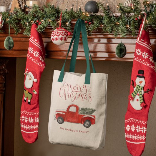  Red Truck | Kerstmonogram voor het gezin Tote Bag