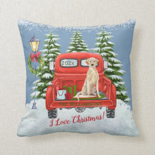 Red Truck Lab Retriever Sneeuwfamilie Kussen