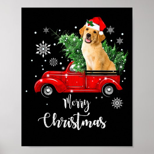 Red Truck Merry Christmas Tree Golden Retriever Ch Poster (Voorkant)
