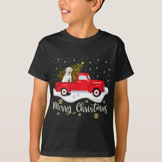 Red Truck Merry kerstboom Labrador Retriever T-shirt (Voorkant)