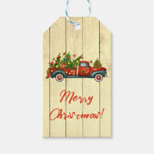 Red Truck Merry kerstboomgroet Cadeaulabel