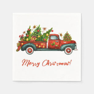  Red Truck Merry kerstboomgroet Servet