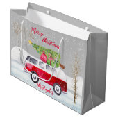 Red Truck Merry kerstgrijs Groot Cadeauzakje (Voorkant Gekanteld)